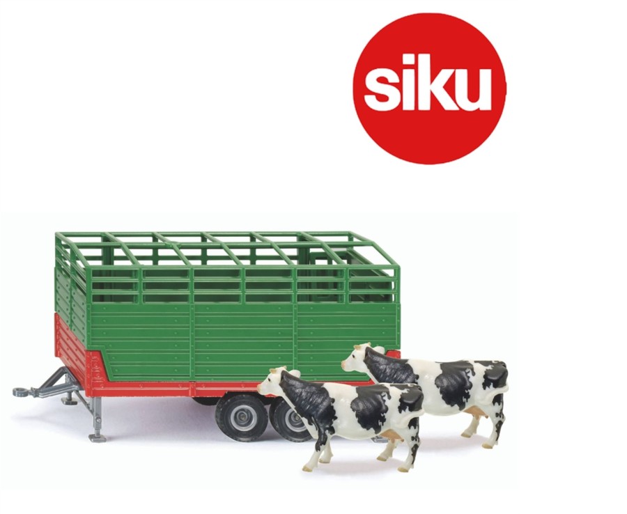 Toys Ken Black Toys | Siku 1:32 Livestock Trailer With 2 Cows 2875