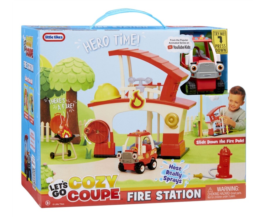 Toys Ken Black Toys | Let'S Go Cozy Coupe Fire Station Playset With Fire Truck Mini Push And Play Vehicle For Tabletop Or