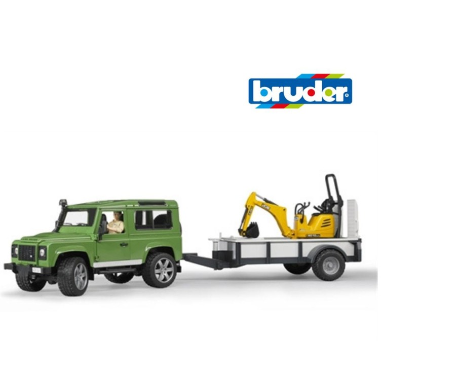 Toys Ken Black Toys | Bruder 1:16 Landrover With Trailer & Jcb Excavator