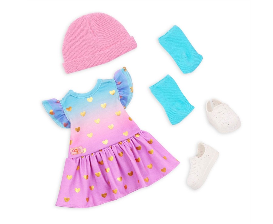 Toys Ken Black Toys | Our Generation Lovely Hearts 18-Inch Doll Heart-Print Dress Outfit