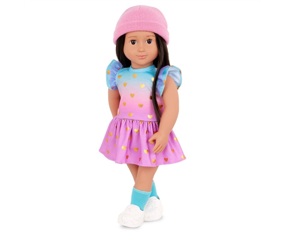 Toys Ken Black Toys | Our Generation Lovely Hearts 18-Inch Doll Heart-Print Dress Outfit