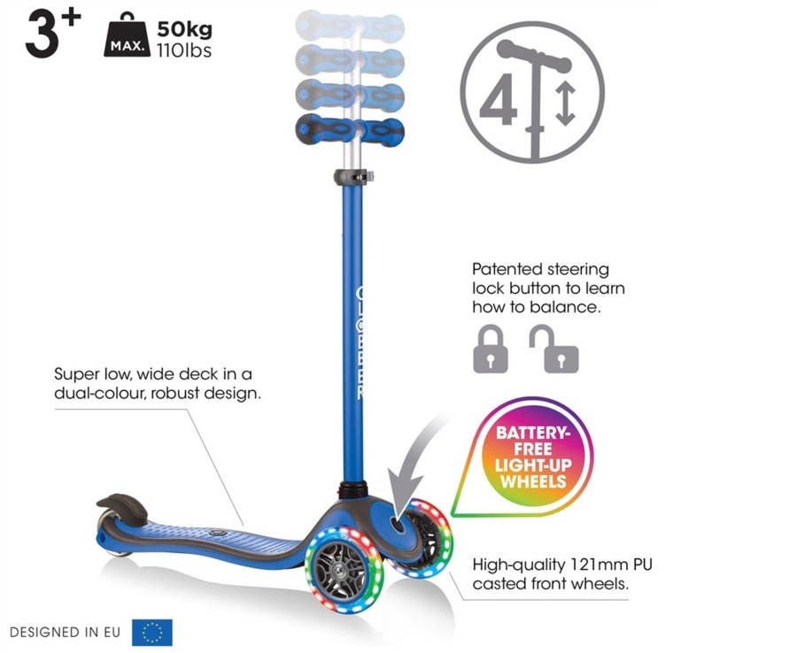 Outdoor Ken Black Toys | Globber Primo Plus Lights Navy Blue Scooter