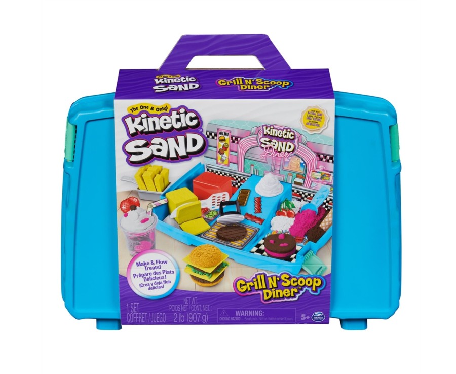 Learning & Education Ken Black Toys | Kinetic Sand Grill N' Scoop Diner, 907G Of Yellow, Pink, White, Brown And Green Play Sand, 27 Kitche