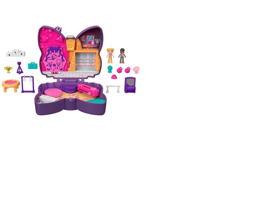 Toys Ken Black Toys | Polly Pocket Sparkle Stage Bow Compact With Micro Dolls And Accessories