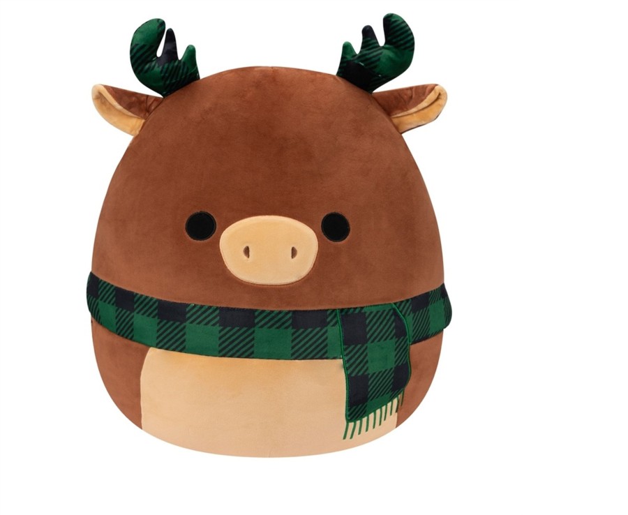 Toys Ken Black Toys | Squishmallows 40Cm Buford Moose With Green Plaid Antlers And Christmas Scarf