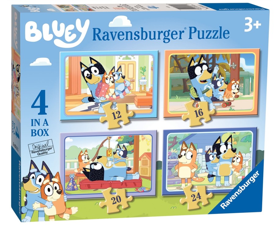 Learning & Education Ken Black Toys | Ravensburger Bluey 4 In A Box (12, 16, 20, 24 Piece) Jigsaw Puzzles