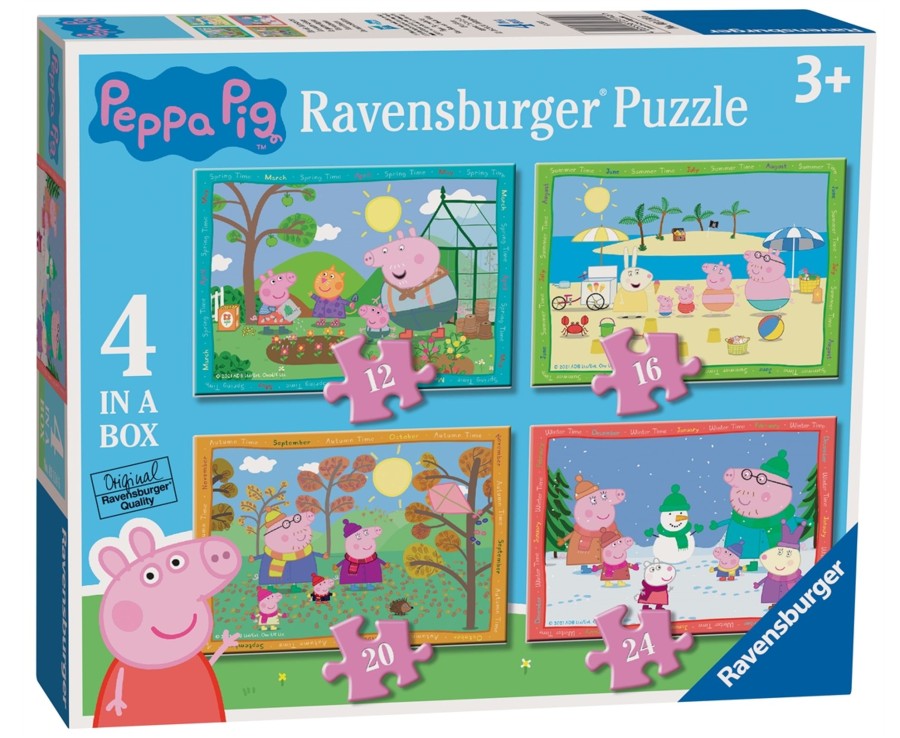 Learning & Education Ken Black Toys | Ravensburger Peppa Pig Four Seasons 4 In A Box (12, 16, 20, 24 Piece) Jigsaw Puzzles