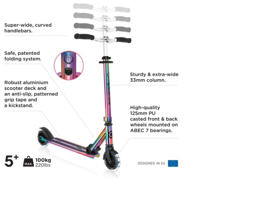 Outdoor Ken Black Toys | Globber Flow Element Lights 2-Wheel Foldable Scooter - Neochrome