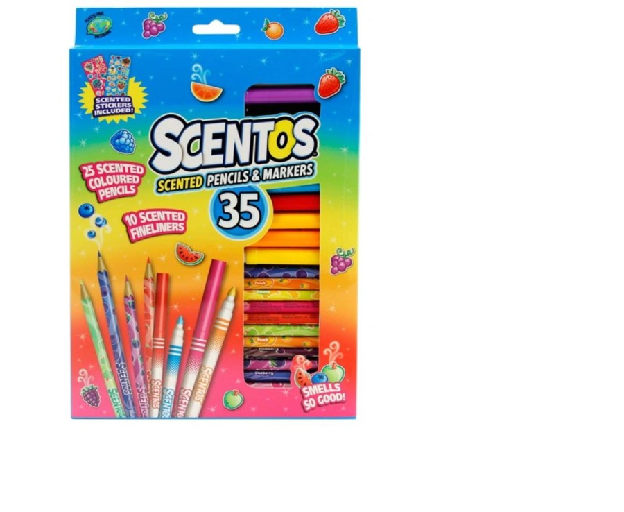 Learning & Education Ken Black Toys | Scentos Fine Line Markers & Coloured Pencils 35 Pack