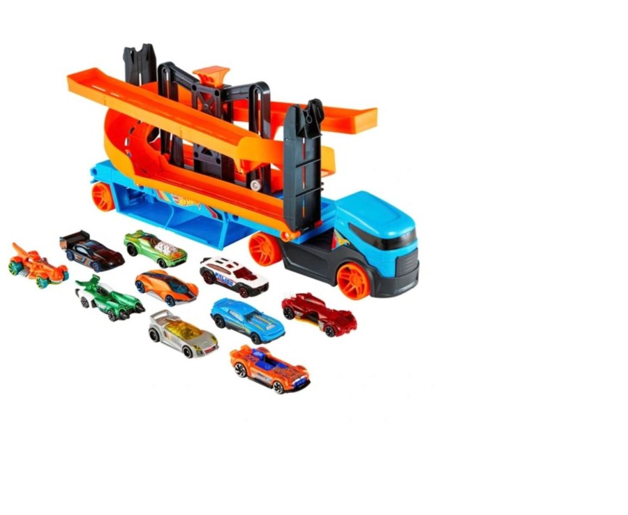 Toys Ken Black Toys | Hot Wheels Lift 7 Launch Hauler With 10 Cars