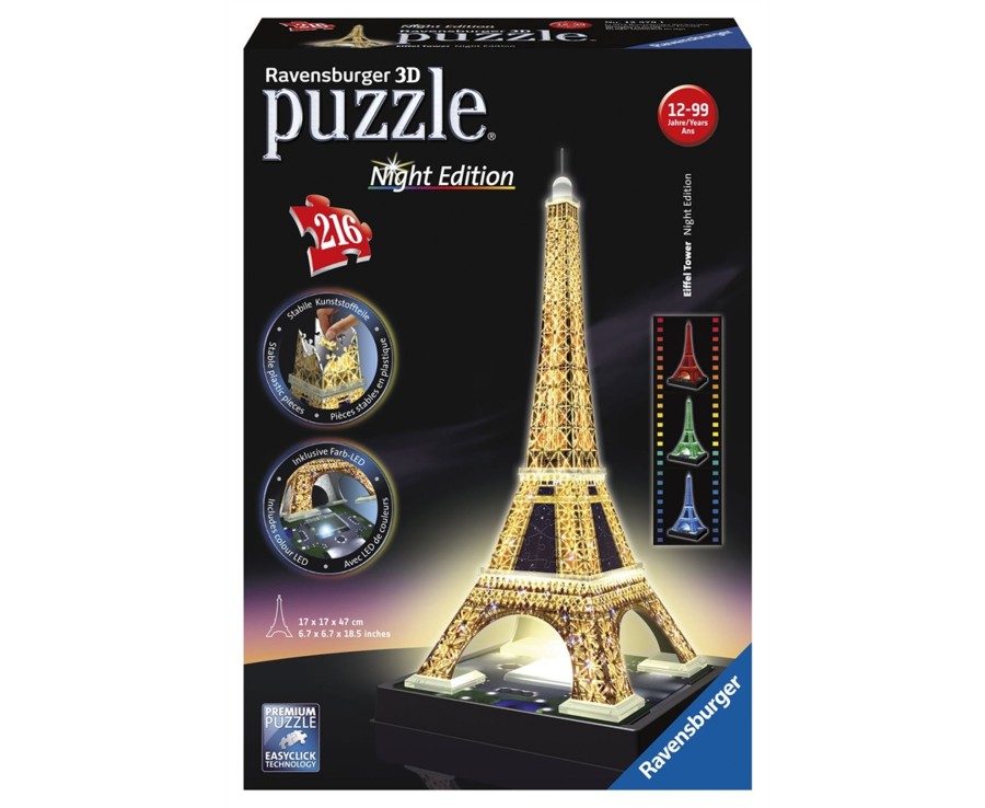 Learning & Education Ken Black Toys | Eiffel Tower - Night Edition, 216Pc 3D Jigsaw Puzzle®